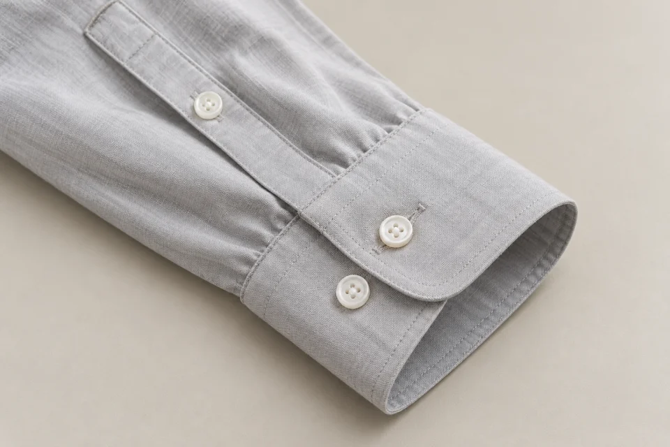 Polsino e manica lunga di una camicia grigia