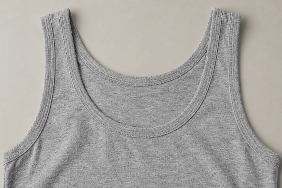 Scollo e spalle di una canottiera grigio mélange
