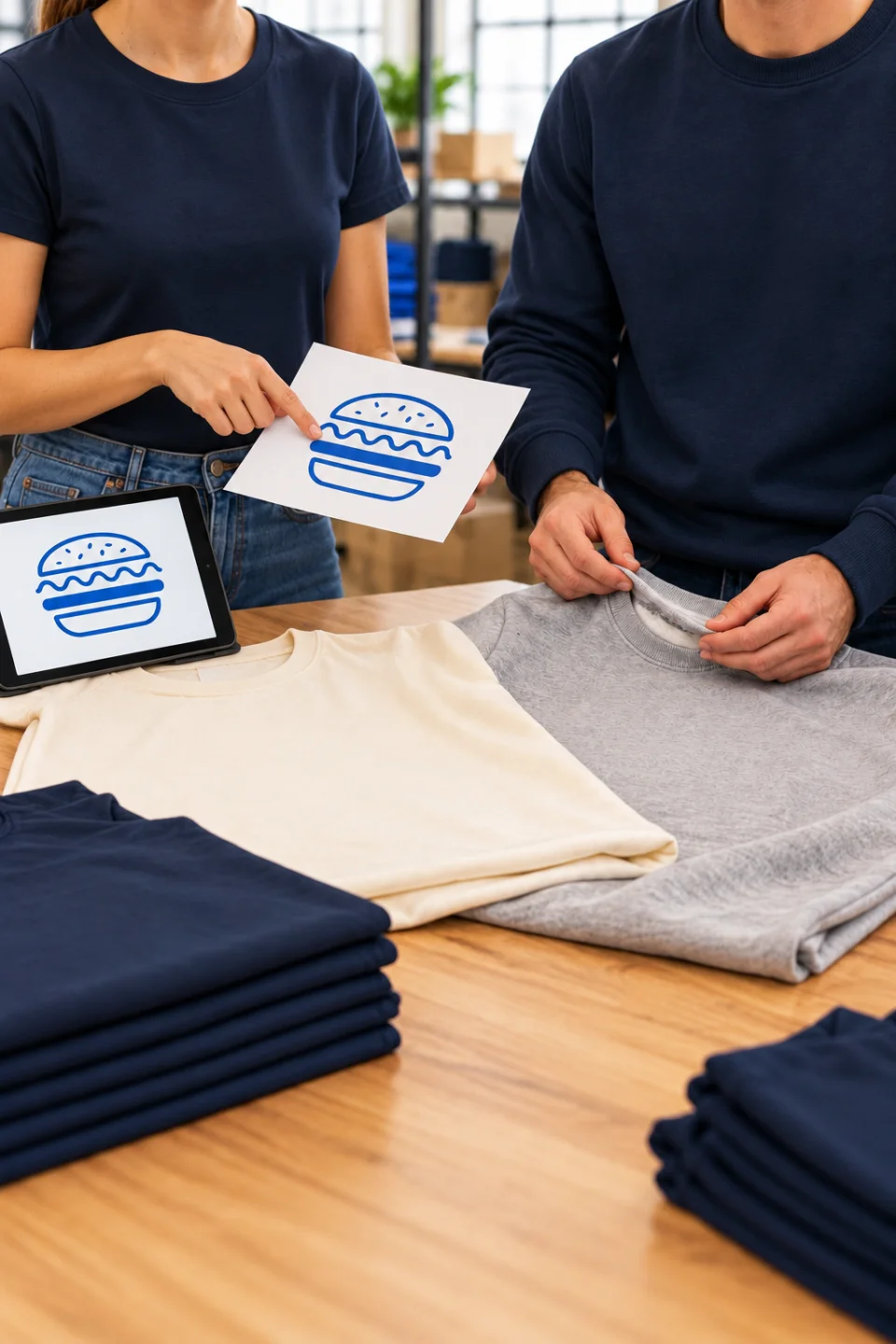 Auswahl unbedruckter Kleidung vor der Personalisierung
