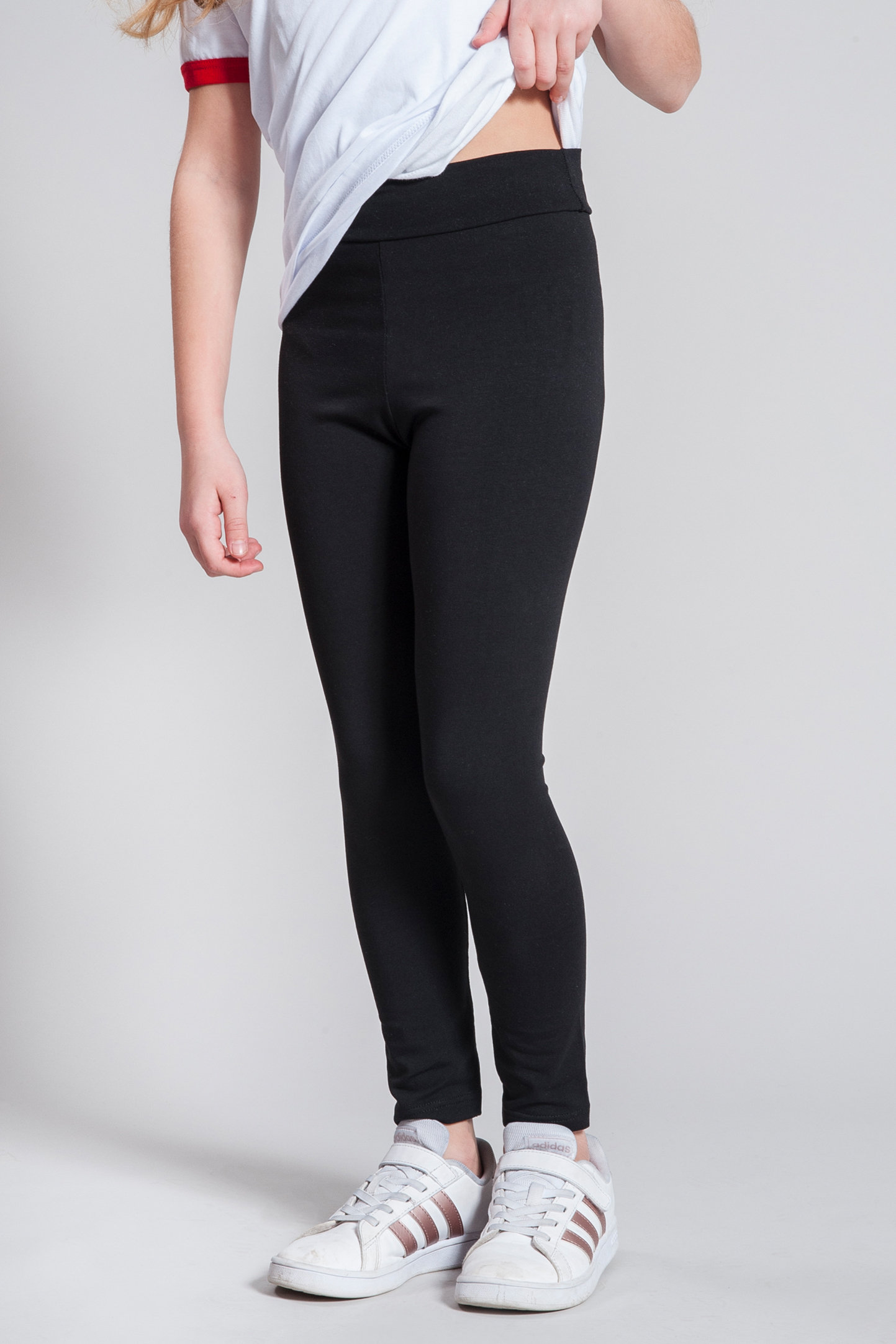Neue Mädchenleggings, 90 % Baumwolle, 10 % Elastan, 210 g/m², Hellmeliertes Grau, Größe M/L (8–10 Jahre)