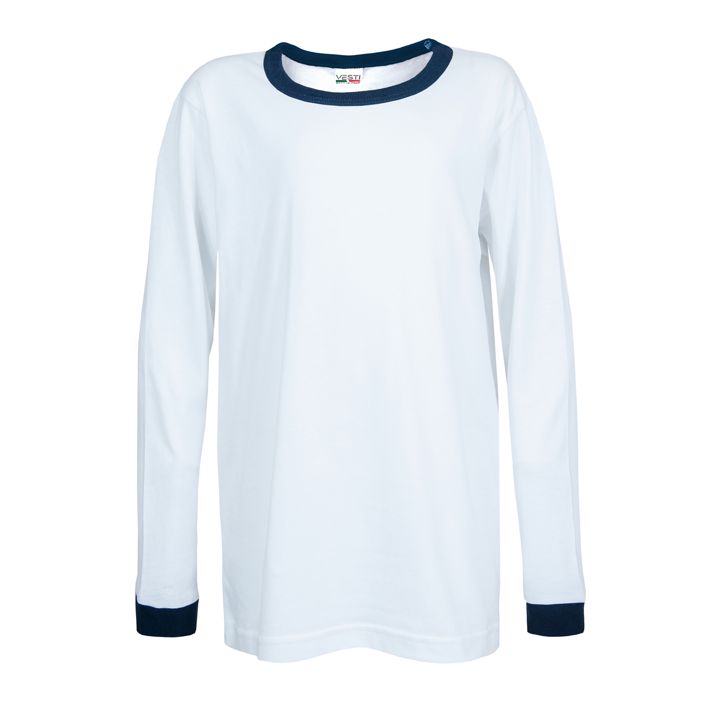 T-Shirt Soft Bambino Girocollo Manica Lunga - 99NY - Bianco/Blu Navy