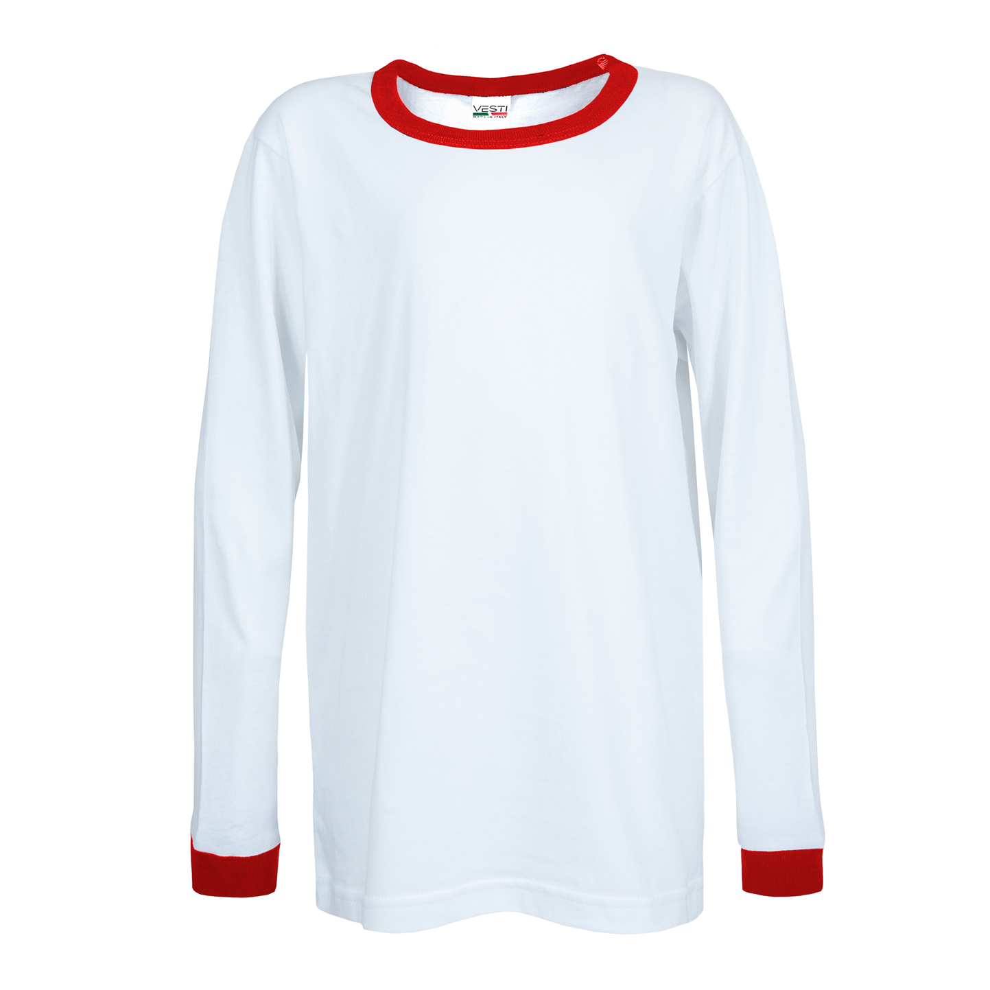 T-Shirt Soft Bambino Girocollo Manica Lunga - 99RO - Bianco/Rosso