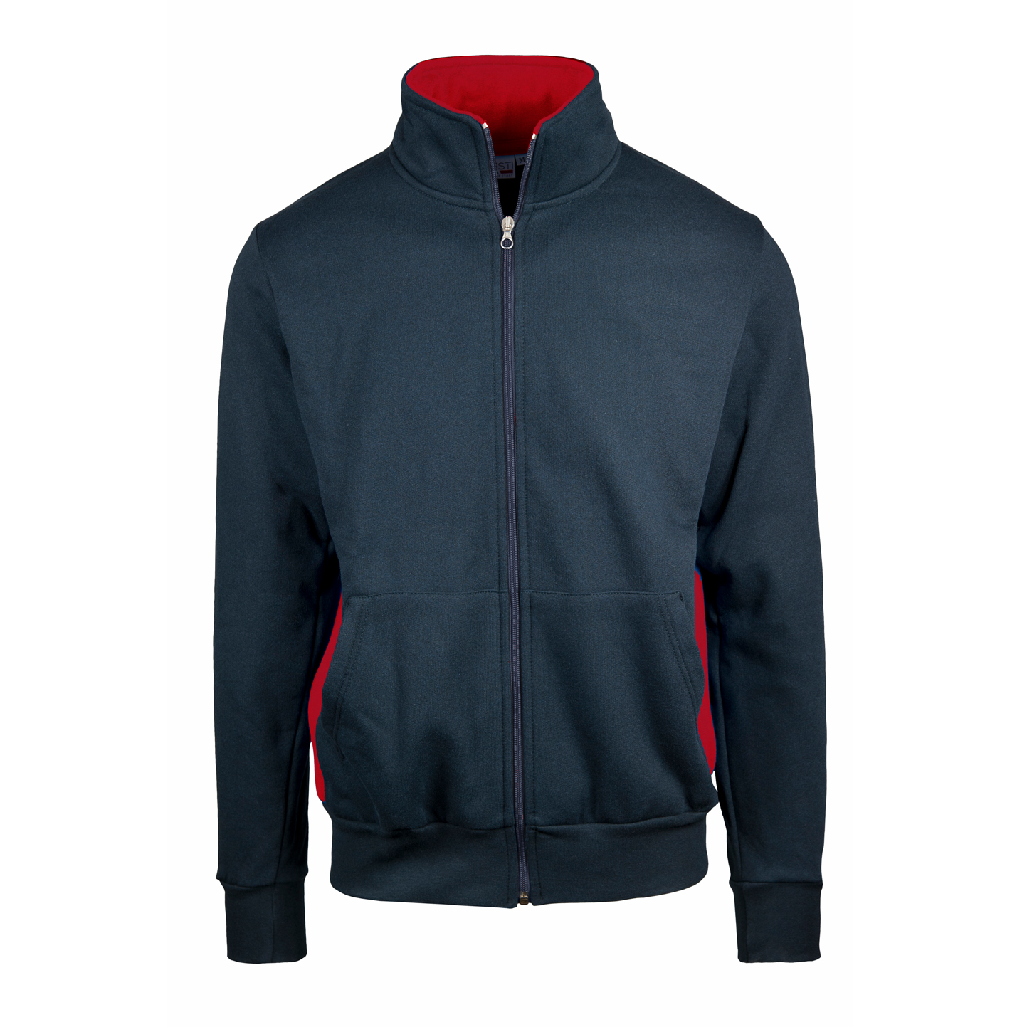 Sweatshirtjacke mit langem Reißverschluss, Kontrastfarben, 70 % Baumwolle, 30 % Polyester, 280 g/m², Blau/Royal, Sport, Größe S - 1828 - Blau/Rot S