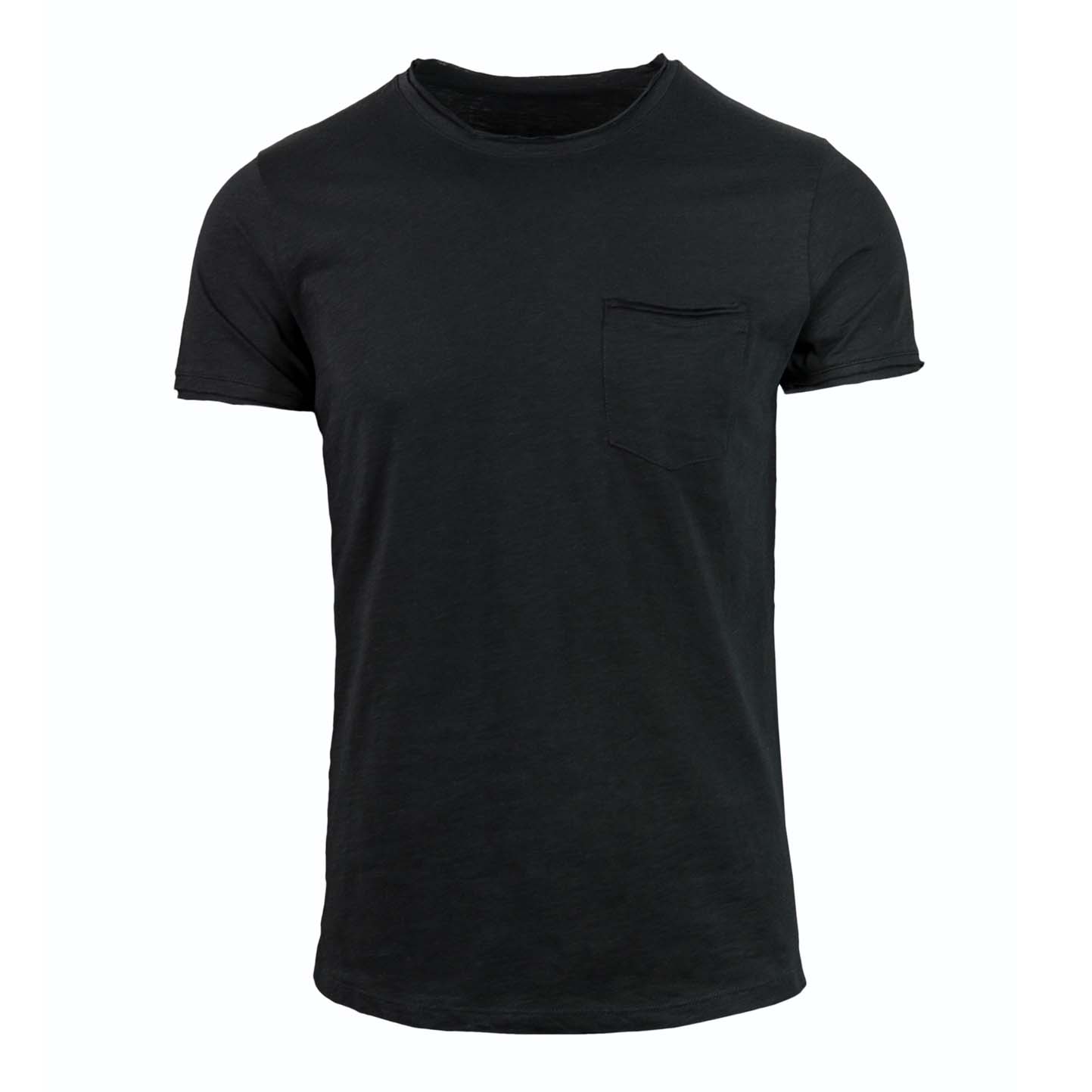 Pull à flammes avec poche, col rond, manches courtes, coupe brute, doublé - 12 - Noir
