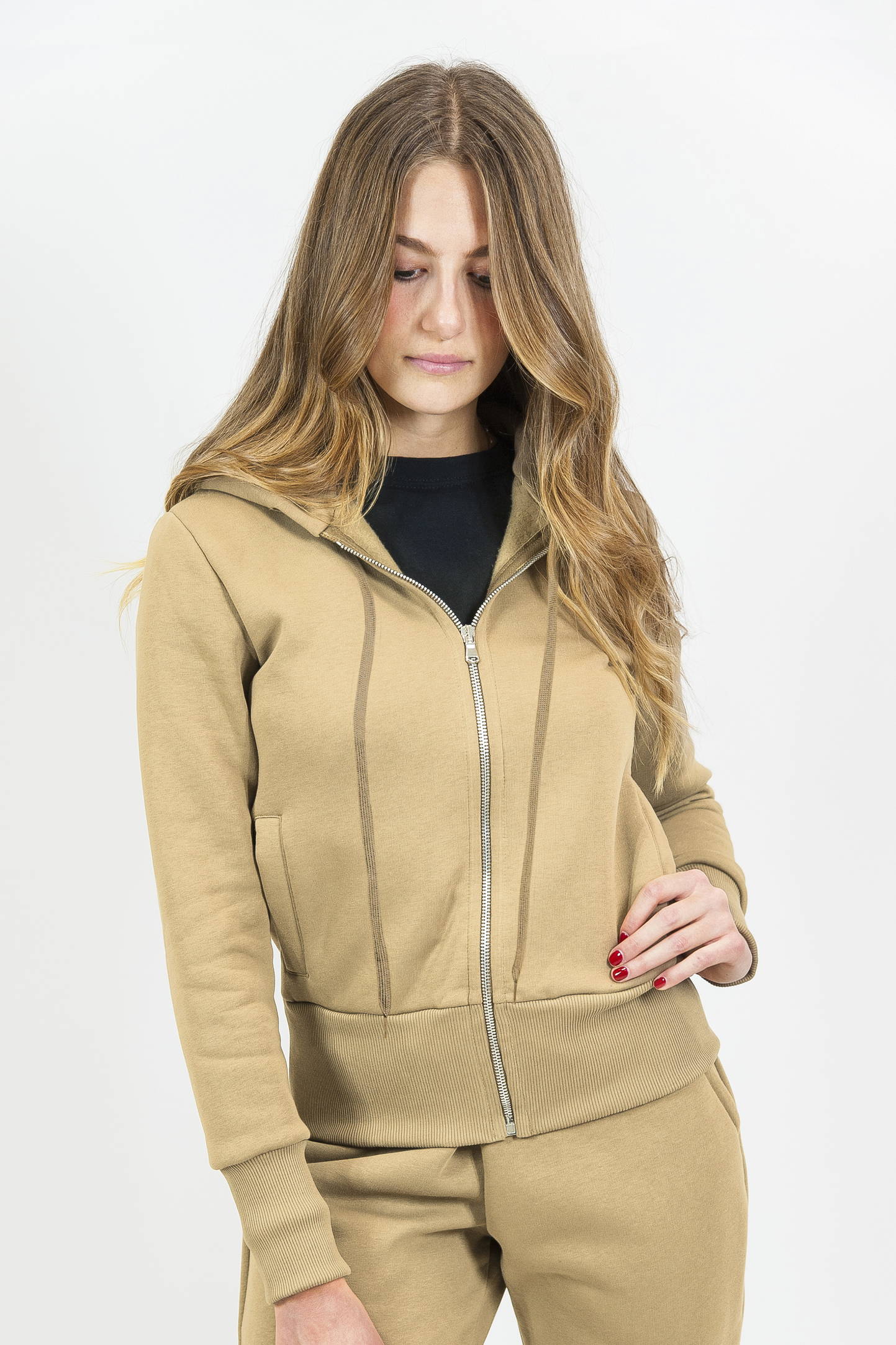 Damen-Kapuzenpullover mit Reißverschluss, weich, 75 % Baumwolle, 25 % Polyester, 320 g/m², Schwarz, Größe XS
