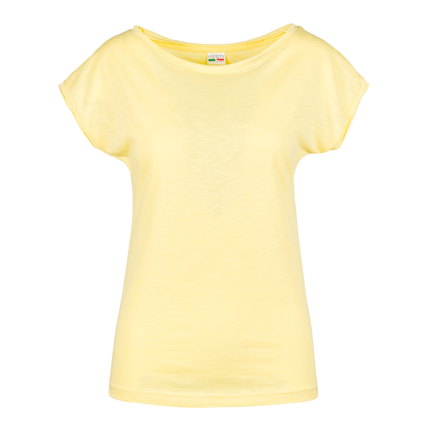 Maglia Donna Fiammata Manica Corta Taglio Vivo - YP - Giallo Pastello