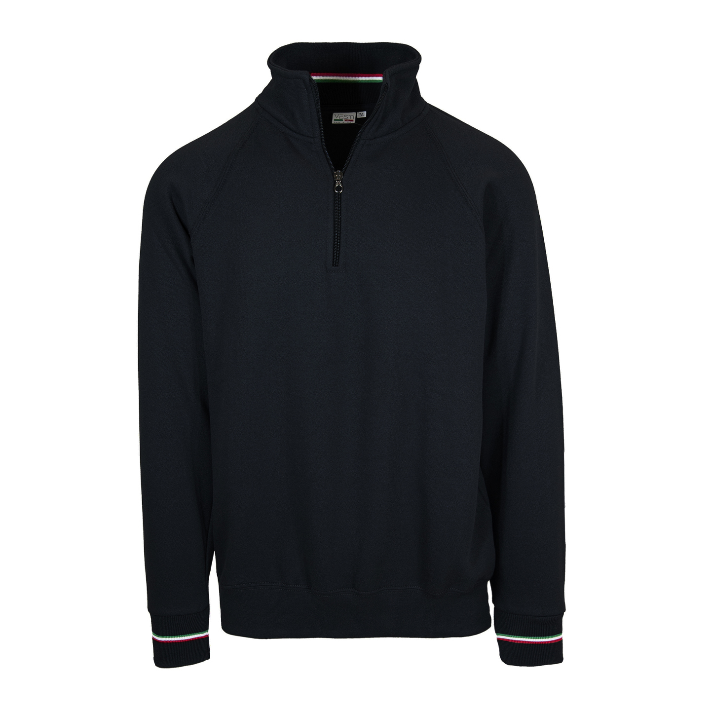 Italienisches Sweatshirt mit Reißverschlusskragen, 50 % Baumwolle, 50 % Polyester, 280 g/m², Schwarz, Größe XS - 12E - Schwarzes ECO XS