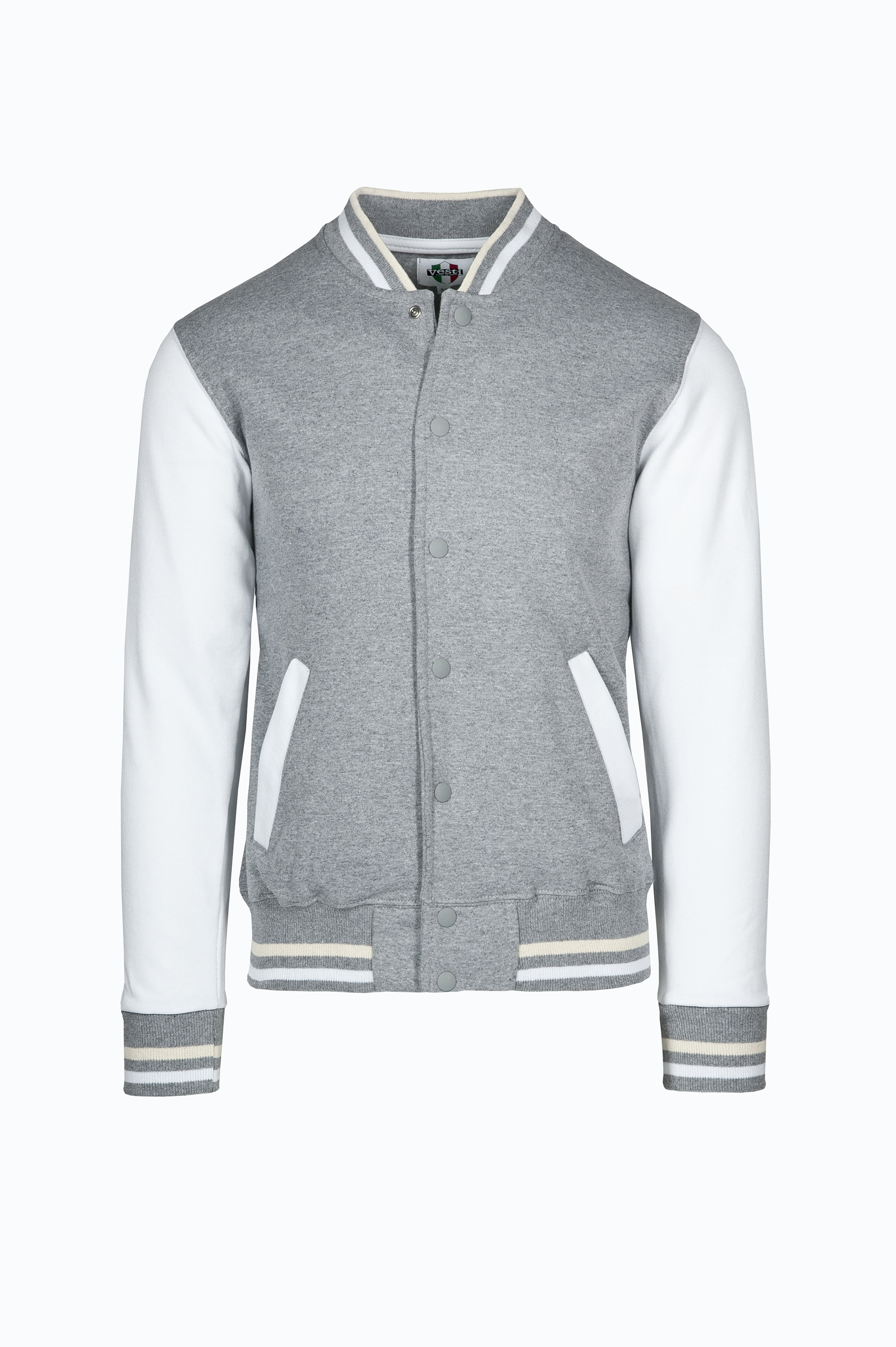 Zweifarbige Bomberjacke, 70 % Baumwolle, 30 % Polyester, 300 g/m², Schwarz/Aschgrau, Größe S - 7599 - Esche/Weiß S 5/6 Jahre