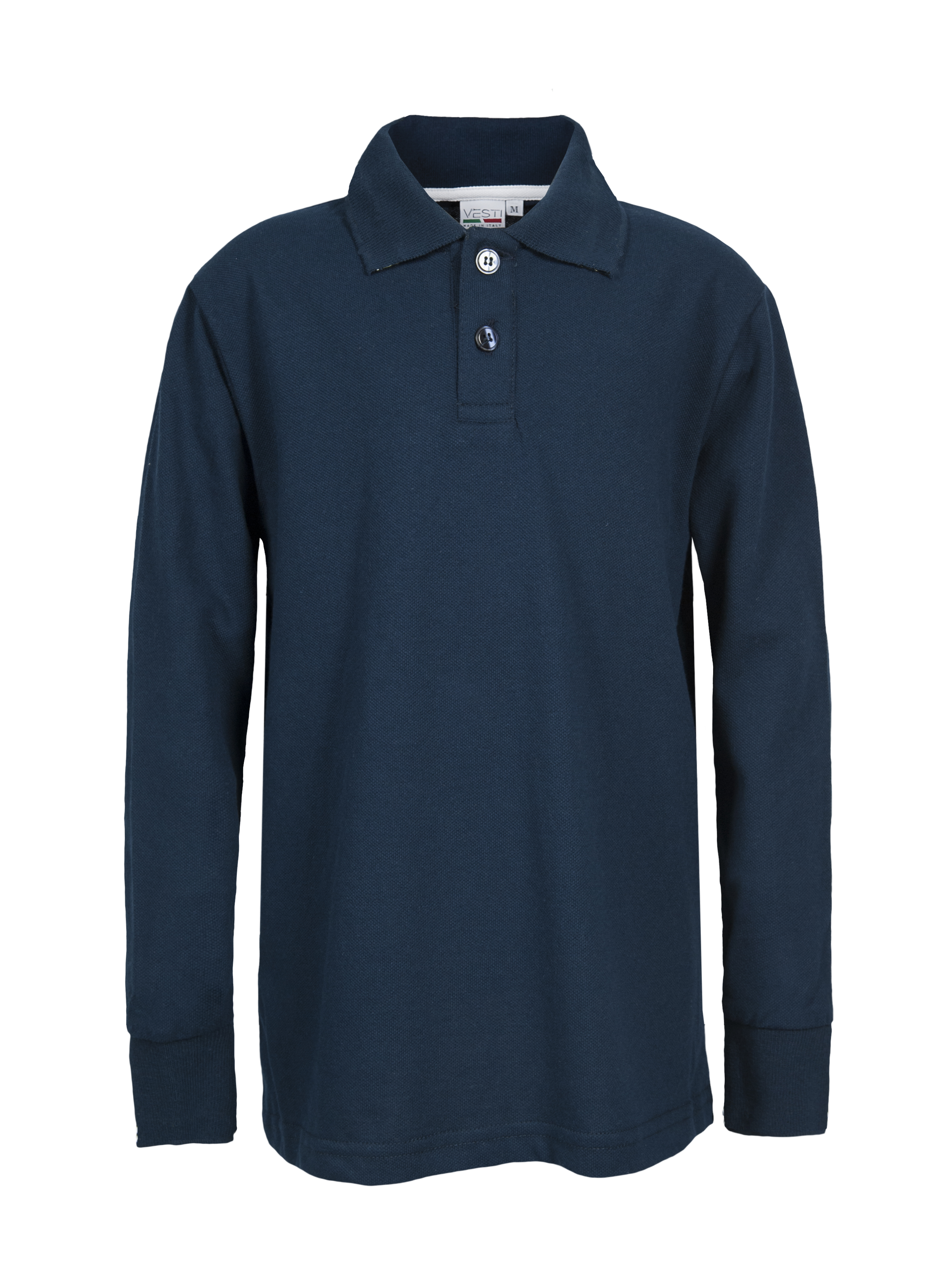 Polo à manches longues en piqué bordé pour enfants - 18 - Bleu
