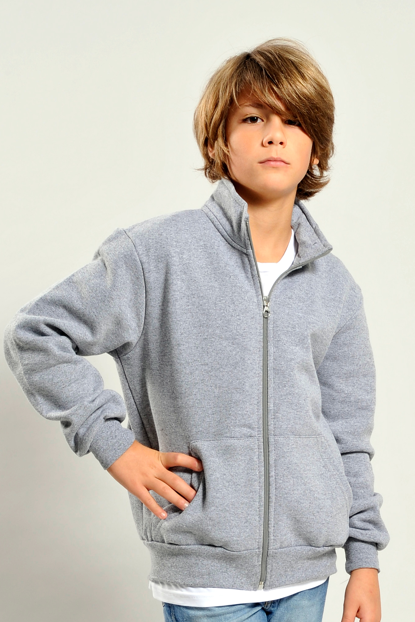 Jacke, Kinder-Sweatshirt, Frottee (70 % Baumwolle, 30 % Polyester), 240 g, Schwarz, Größe XXS (1/2 Jahre)