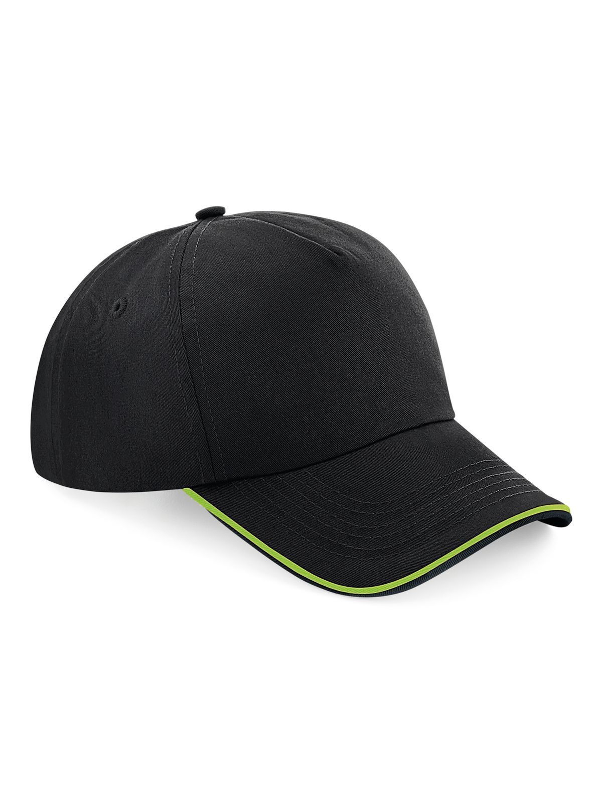 Authentische 5-Panel-Kappe – mit Paspelierung am Schirm - BLKL - Schwarz/lindgrün