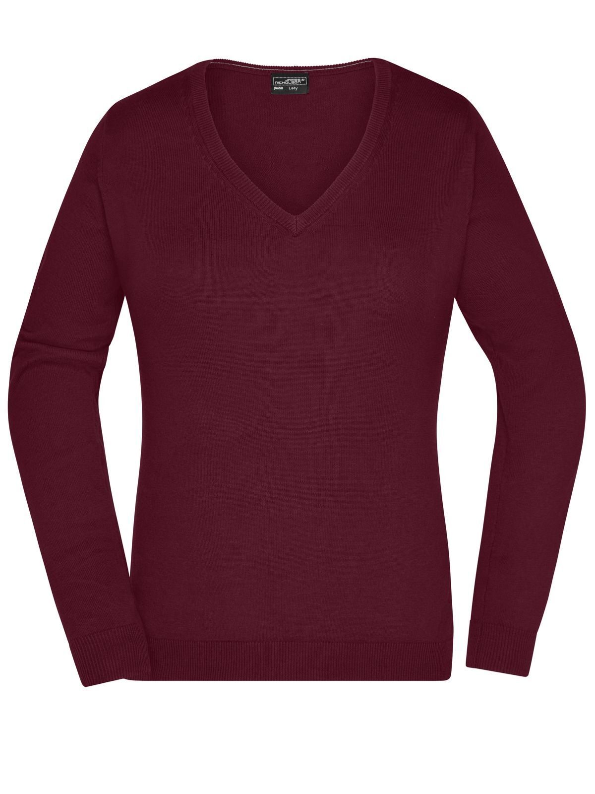Ladies´ V-Neck Pullover - Bordeaux-Natural