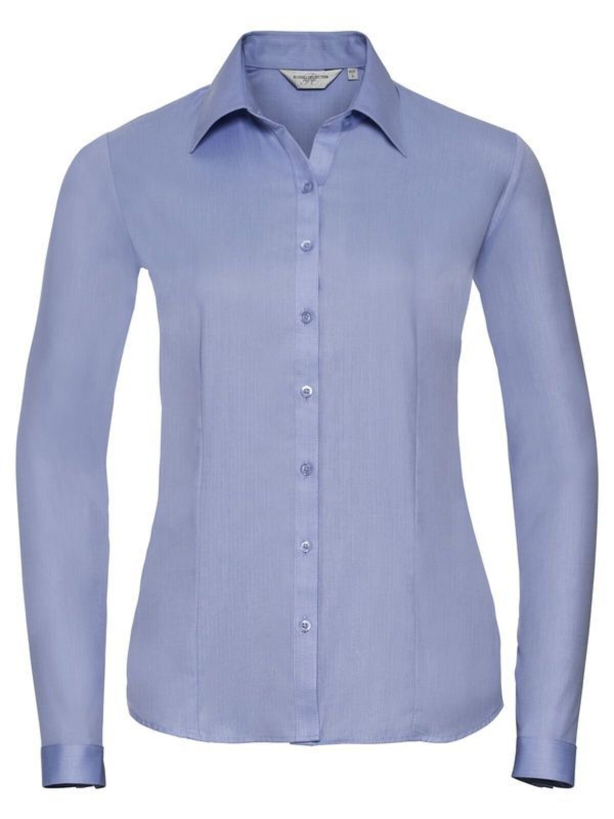 Ladies' Long Sleeve Tailored Herringbone Shirt - 42 - Light Blue