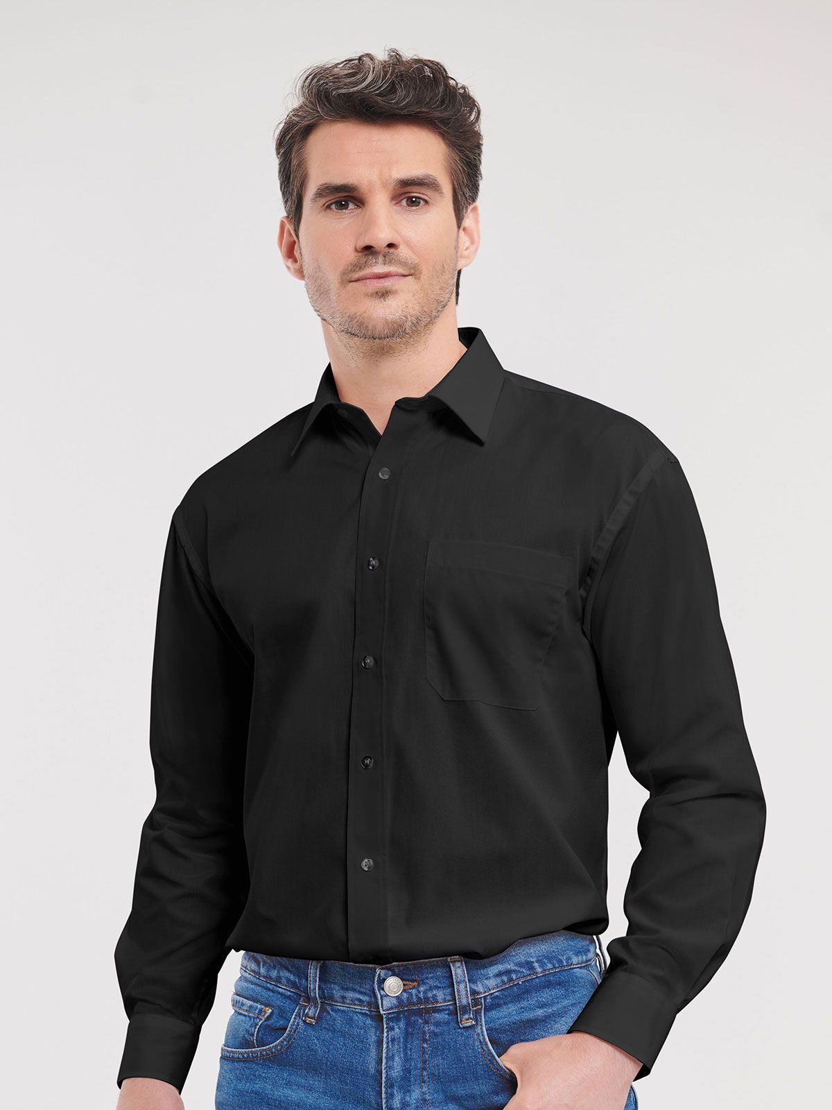 Chemise en popeline de pur coton à manches longues