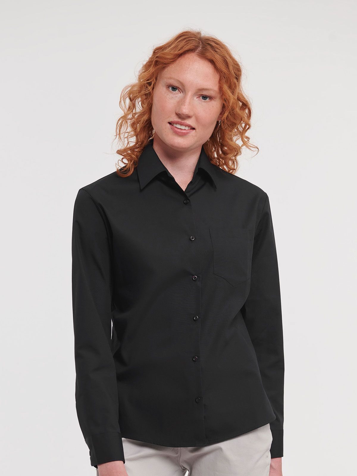 Chemise en popeline de pur coton à manches longues
