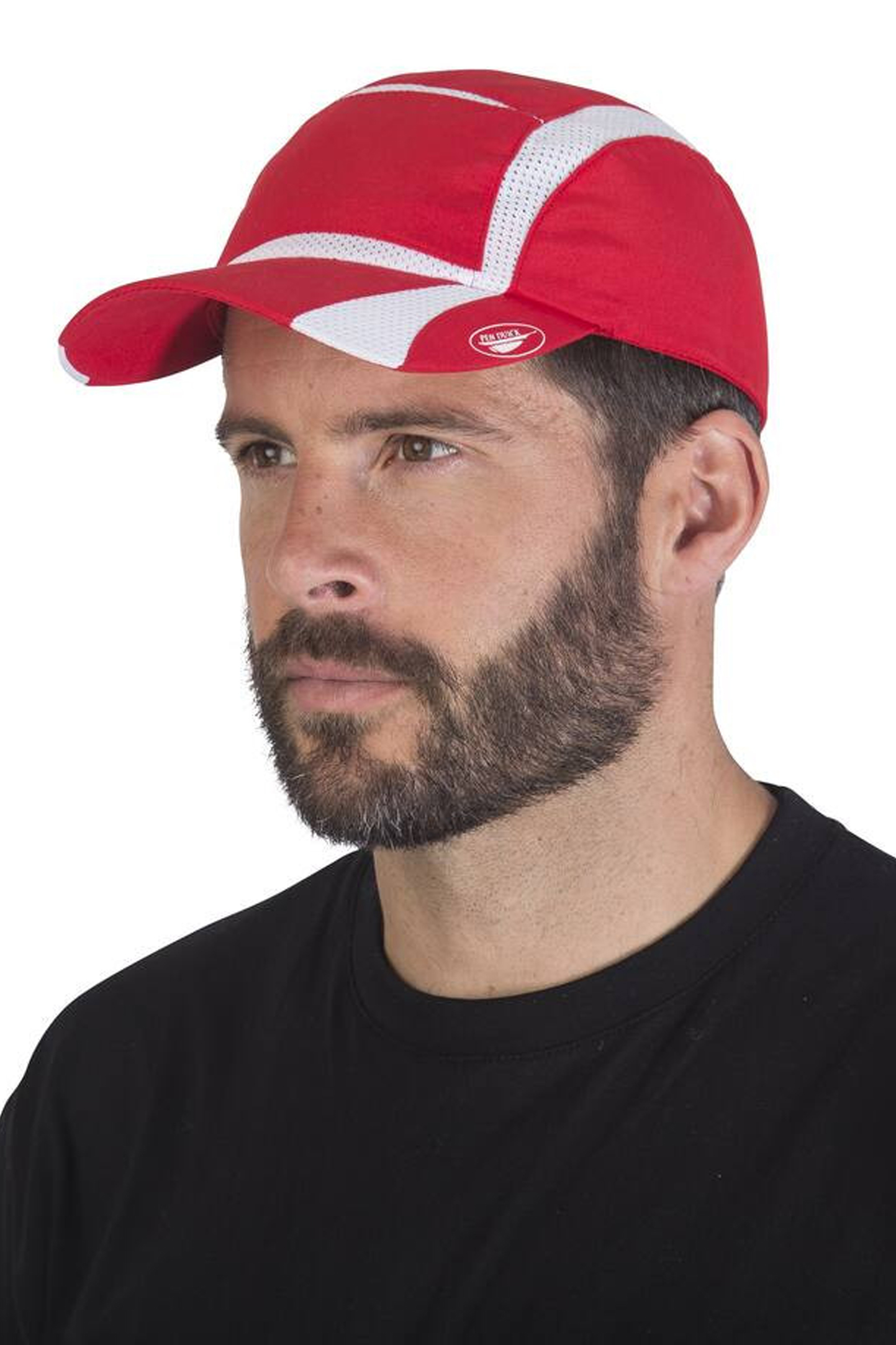 Sportkappe, 100 % atmungsaktives Polyester, Schwarz/Grau
