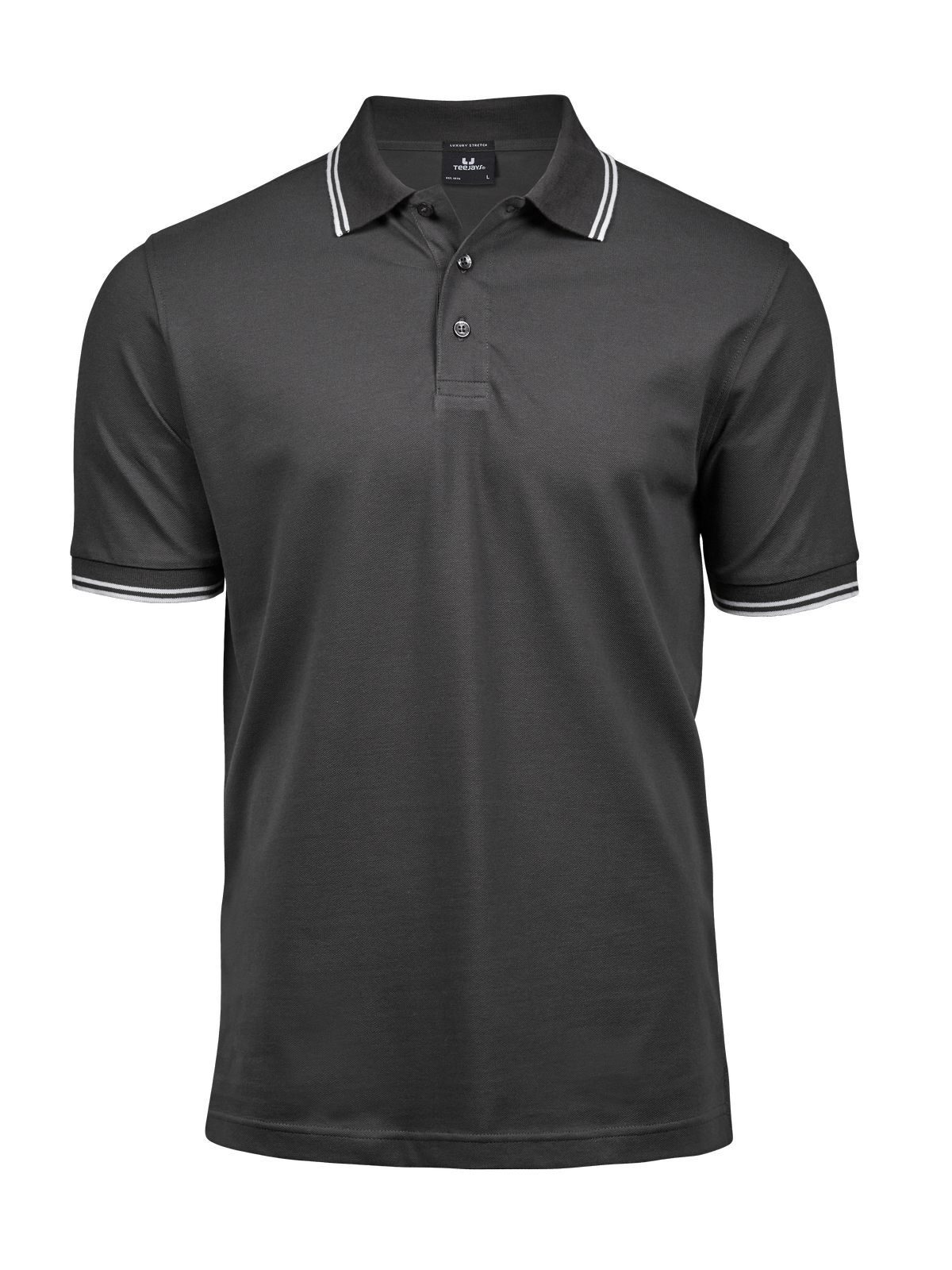 Polo stretch rayé de luxe - Gris foncé/Blanc
