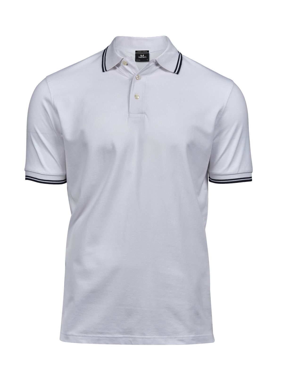 Polo stretch rayé de luxe - Blanc/Marine