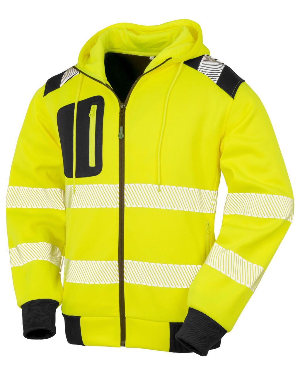 Sweat à capuche de sécurité robuste et recyclé avec fermeture éclair - Jaune fluorescent/noir