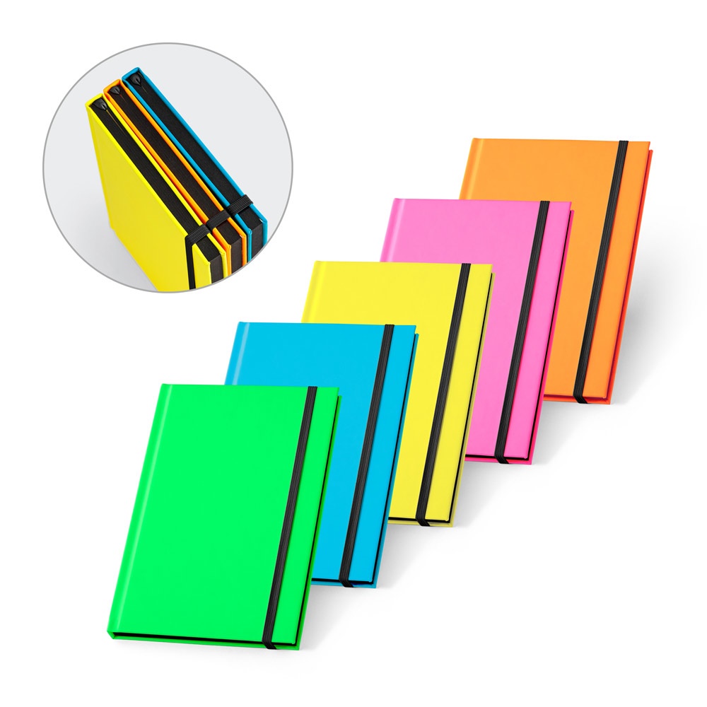 WATTERS. Bloc-notes A5 en polyuréthane fluorescent à pages lignées.