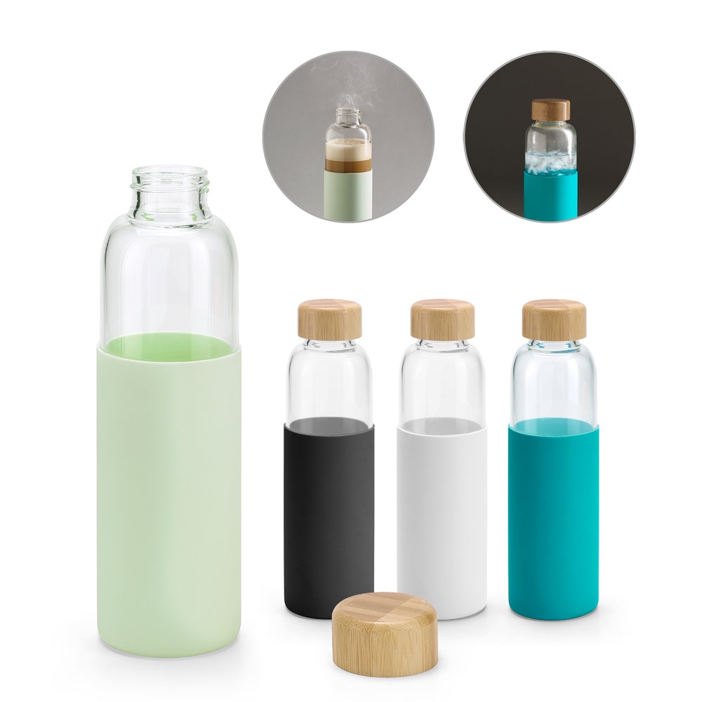 DAKAR. Wasserflasche aus Borosilikatglas und Bambus, 600 ml.
