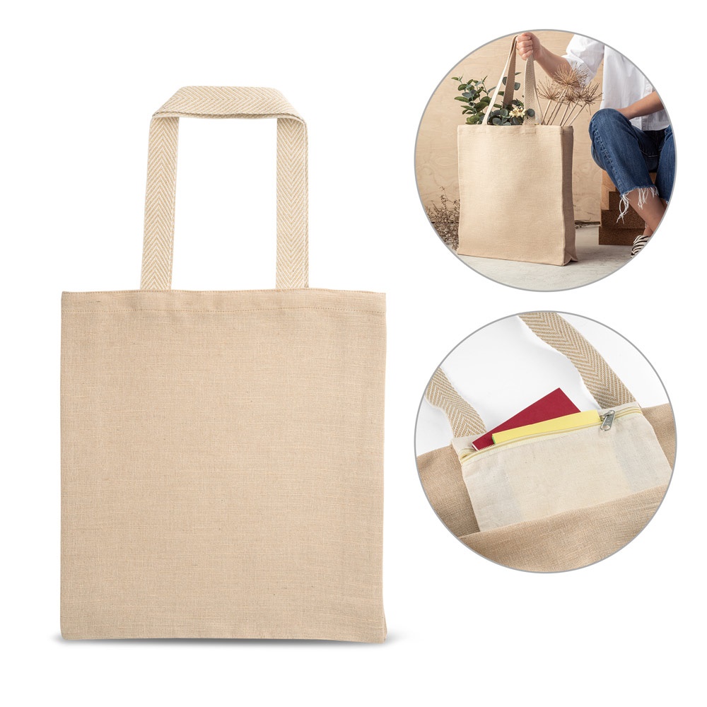 PADUA. Sac Juco (275 g/m²) avec poche intérieure 100% coton (120 g/m²).