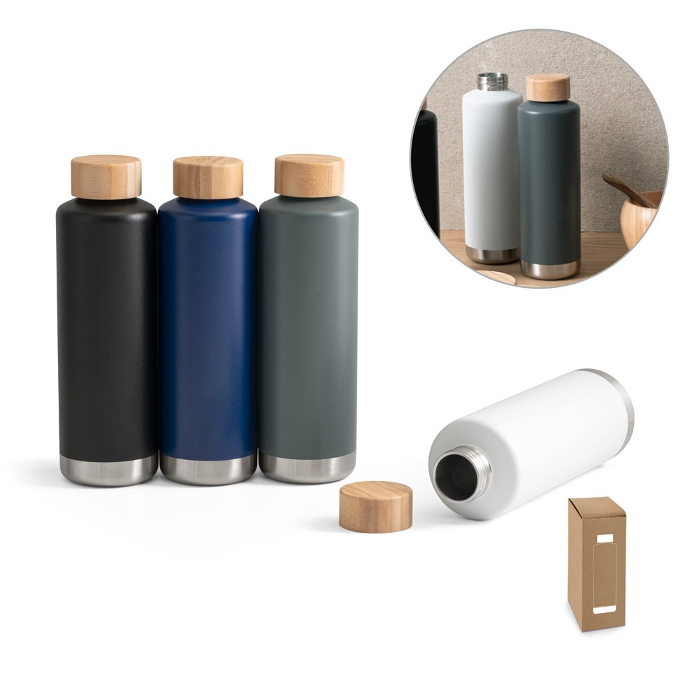 NORRE-FLASCHE. Edelstahl-Wasserflasche (36 % recycelt) mit doppelwandigem Gehäuse und Vakuumsystem, 640 ml.
