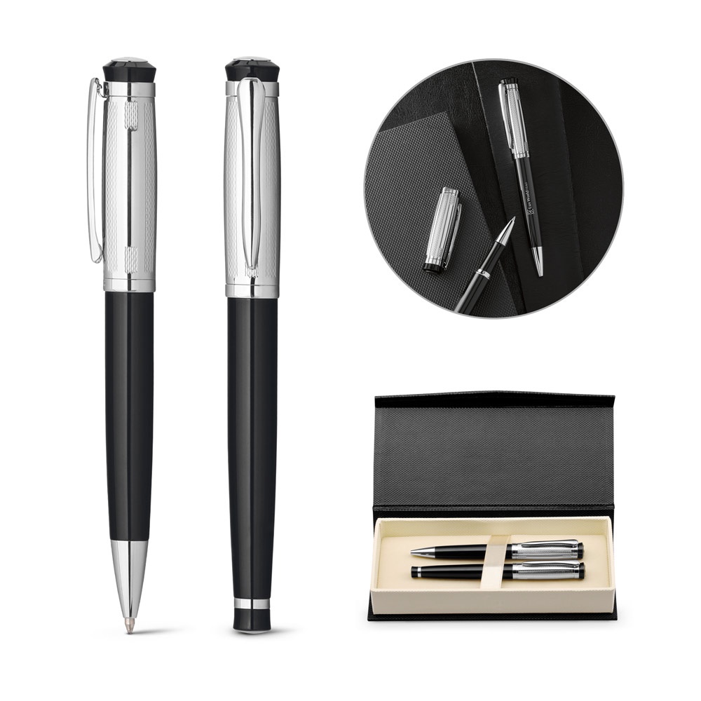 ORLANDO. Set aus Metallkugelschreiber und Rollerballstift mit Clip.