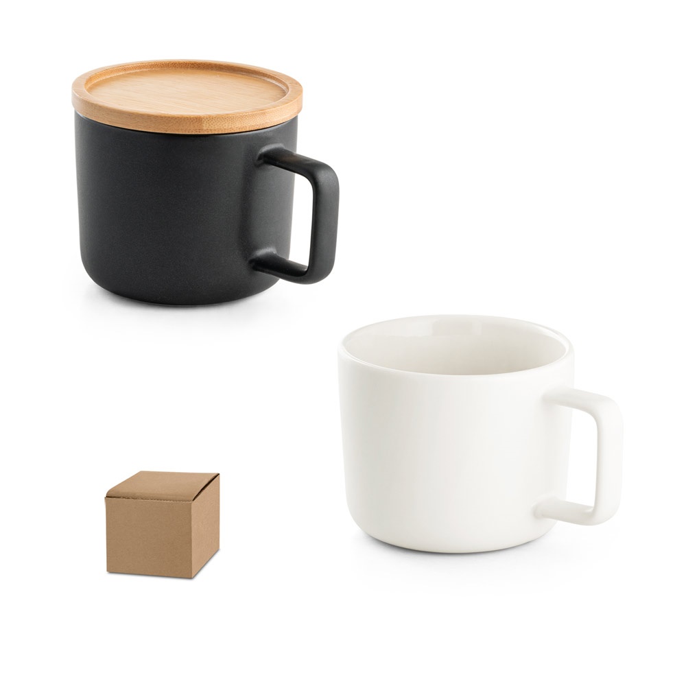 FANGIO. 220 ml Keramikbecher mit Bambusdeckel und -boden.
