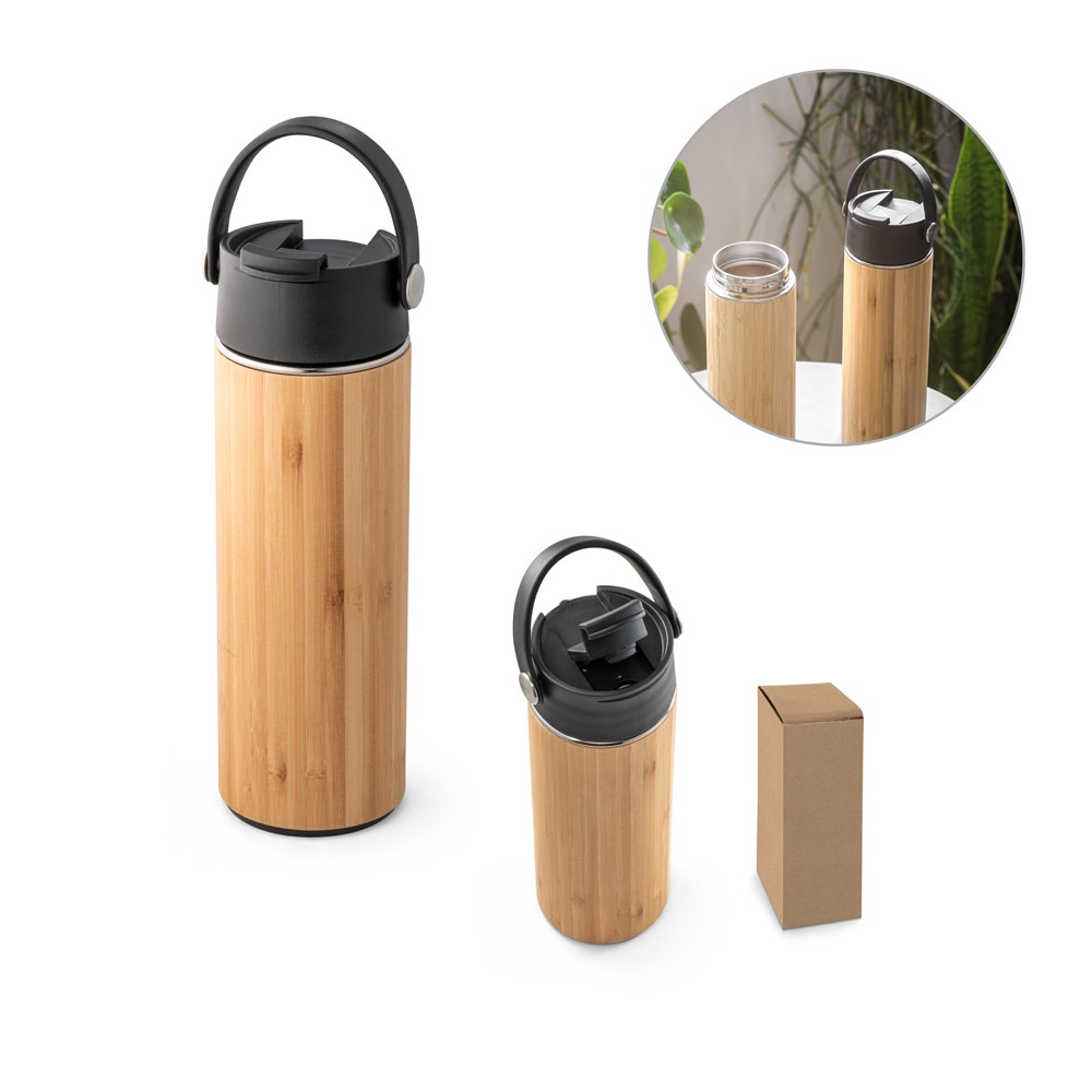 LAVER. 440 ml Thermosflasche aus Bambus, PP und Edelstahl.