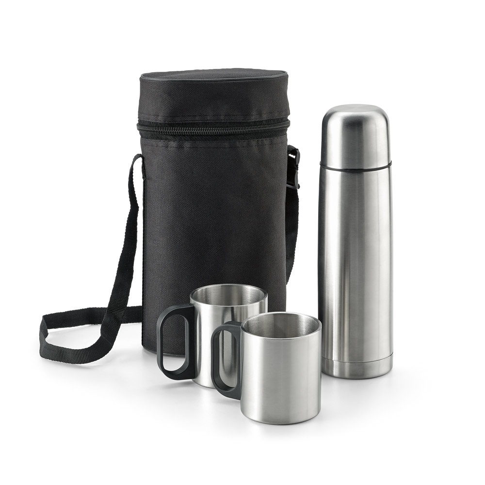 DURANT. Set mit Thermoskanne und Edelstahlbechern.