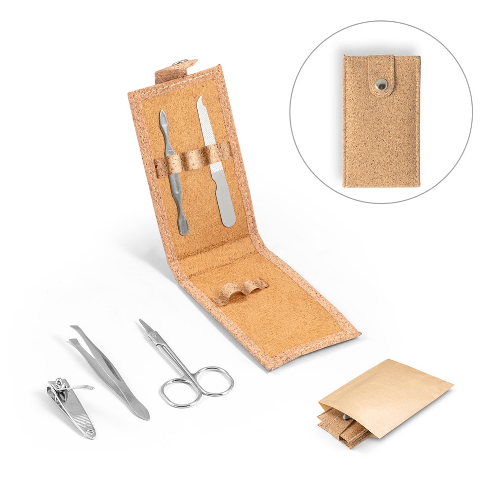 ZENA. Kit de manucure en liège avec accessoires en acier inoxydable.