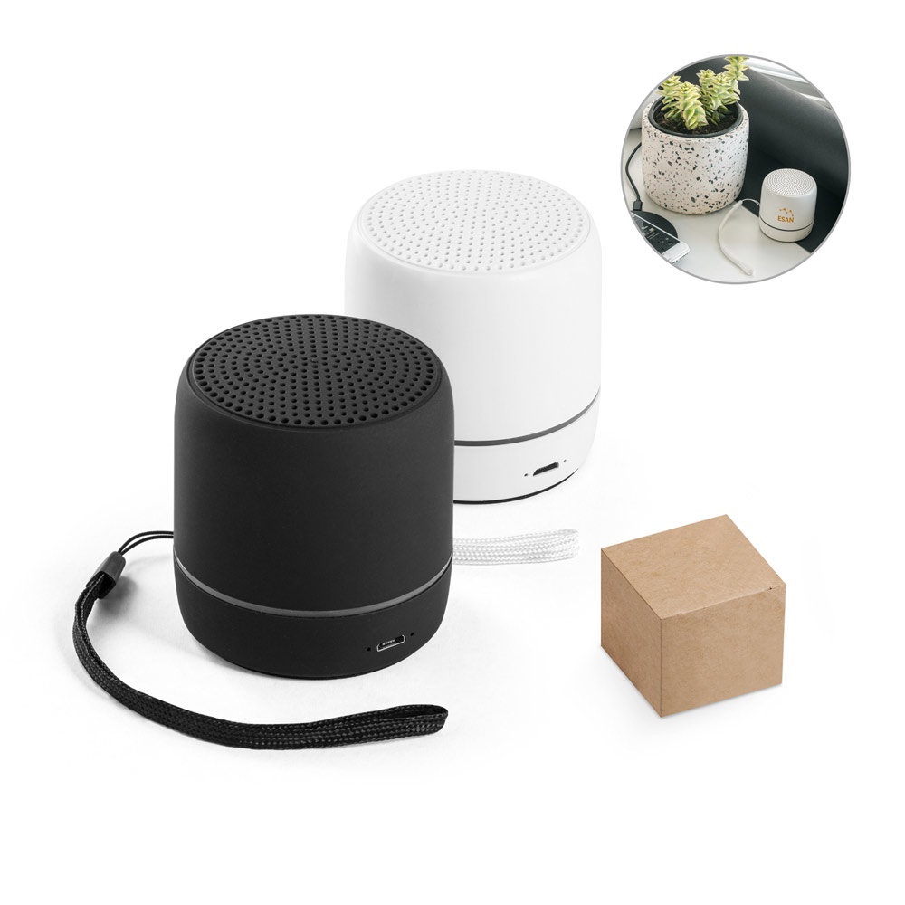 TURING. Tragbarer 3-Watt-Lautsprecher mit 4 Stunden Akkulaufzeit, hergestellt aus recyceltem ABS (100 % rABS).