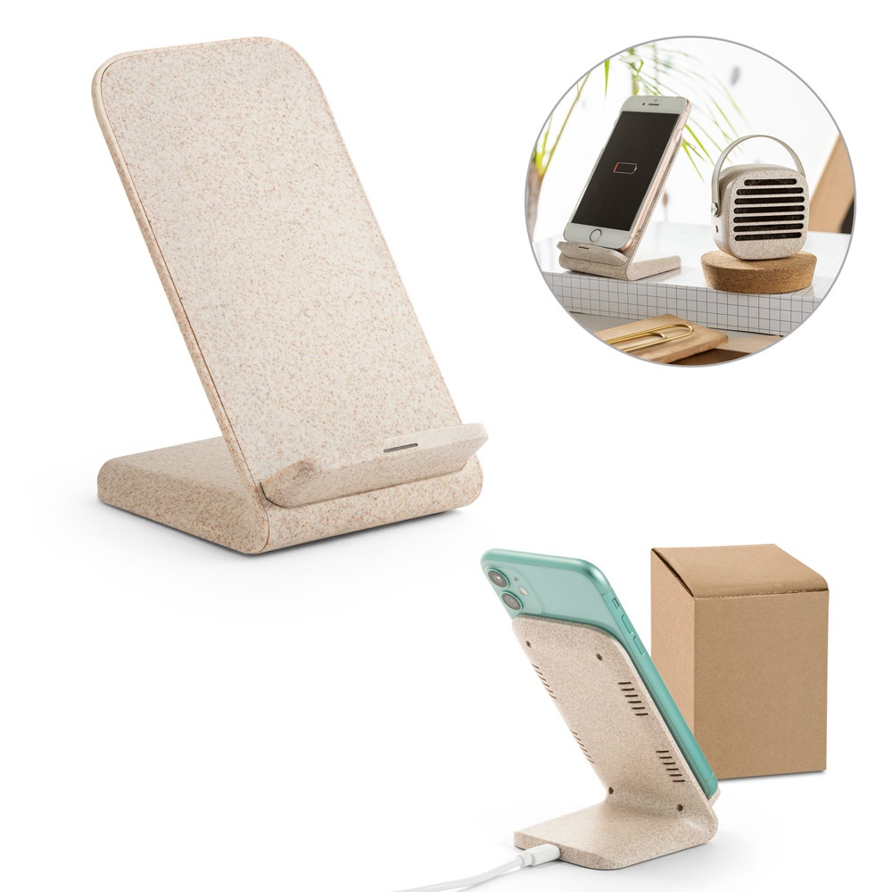 ENGLERT. Smartphone-Halterung mit 10-W-Schnellladefunktion aus recyceltem ABS (70 % rABS) und Strohfasern.