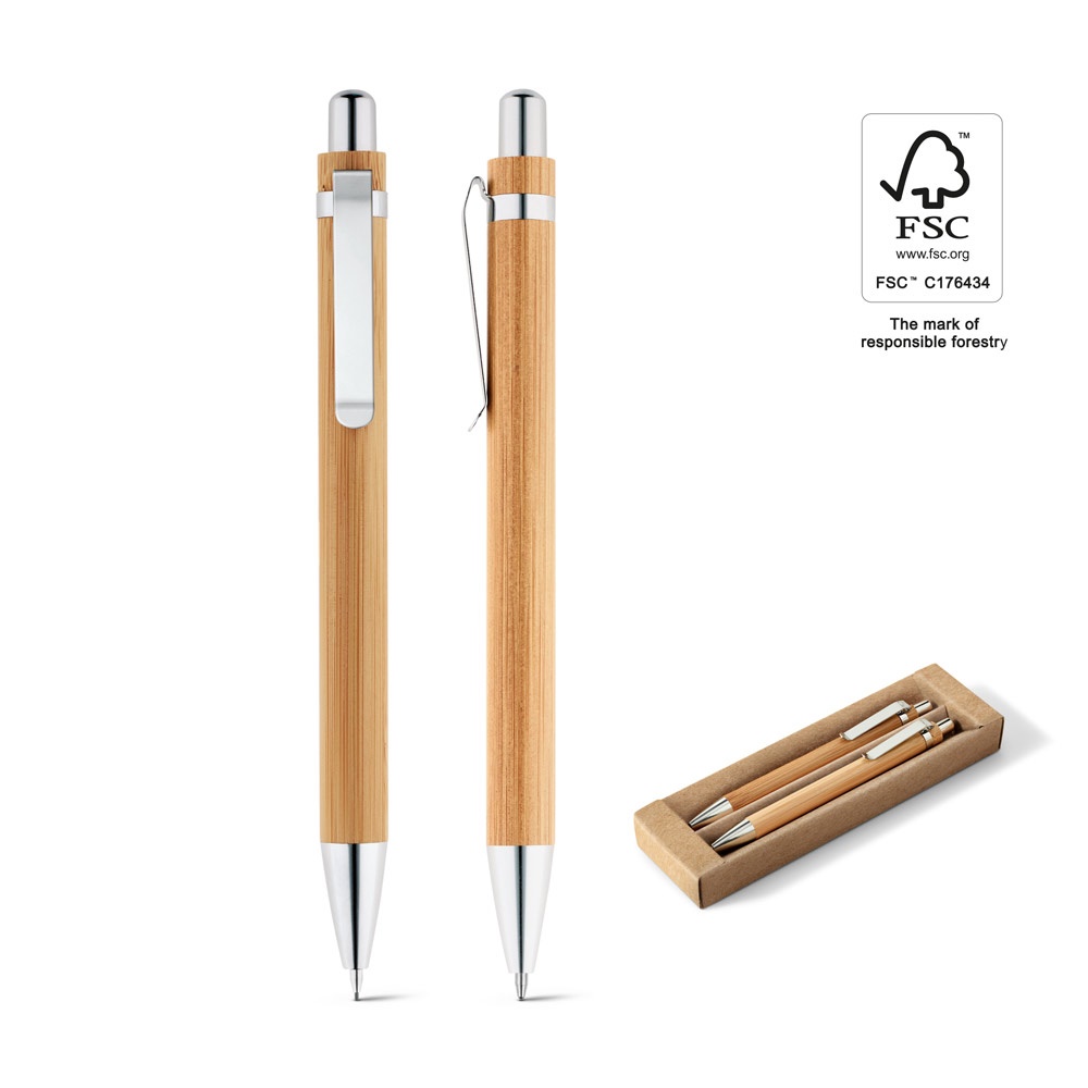 GREENY. Set mit Kugelschreiber und Druckbleistift aus Bambus.