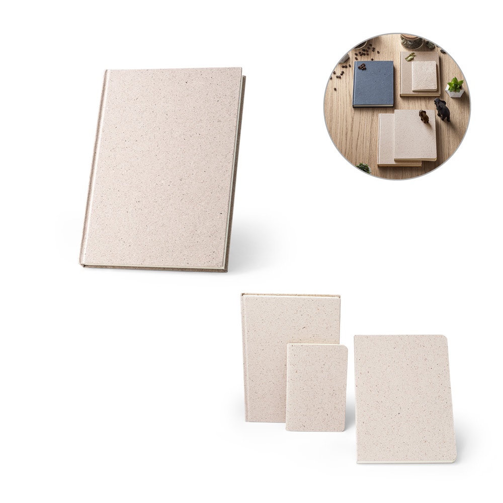 ORGANISCH STARK. A5-Notizblock mit festem Einband aus organischem Material von Elefanten (80%).