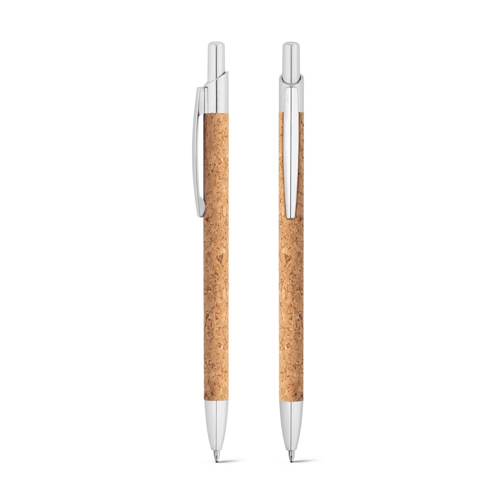 NATUR. Kugelschreiber aus Kork und recyceltem Aluminium (100% rAL) mit Clip.