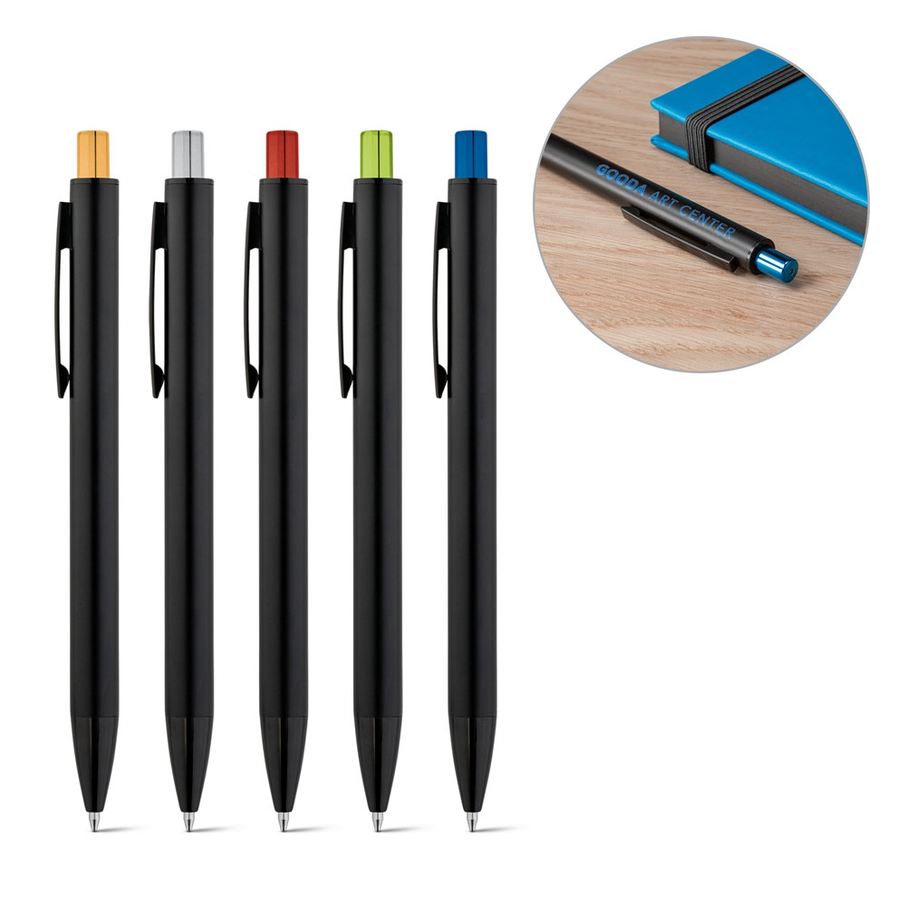 JOAN. Penna a sfera con finitura matte e sfondo per incisione colorata