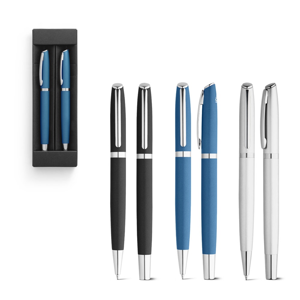 RE-LANDO-SET. Set penna roller e penna a sfera con corpo in alluminio riciclato (100% rAL)