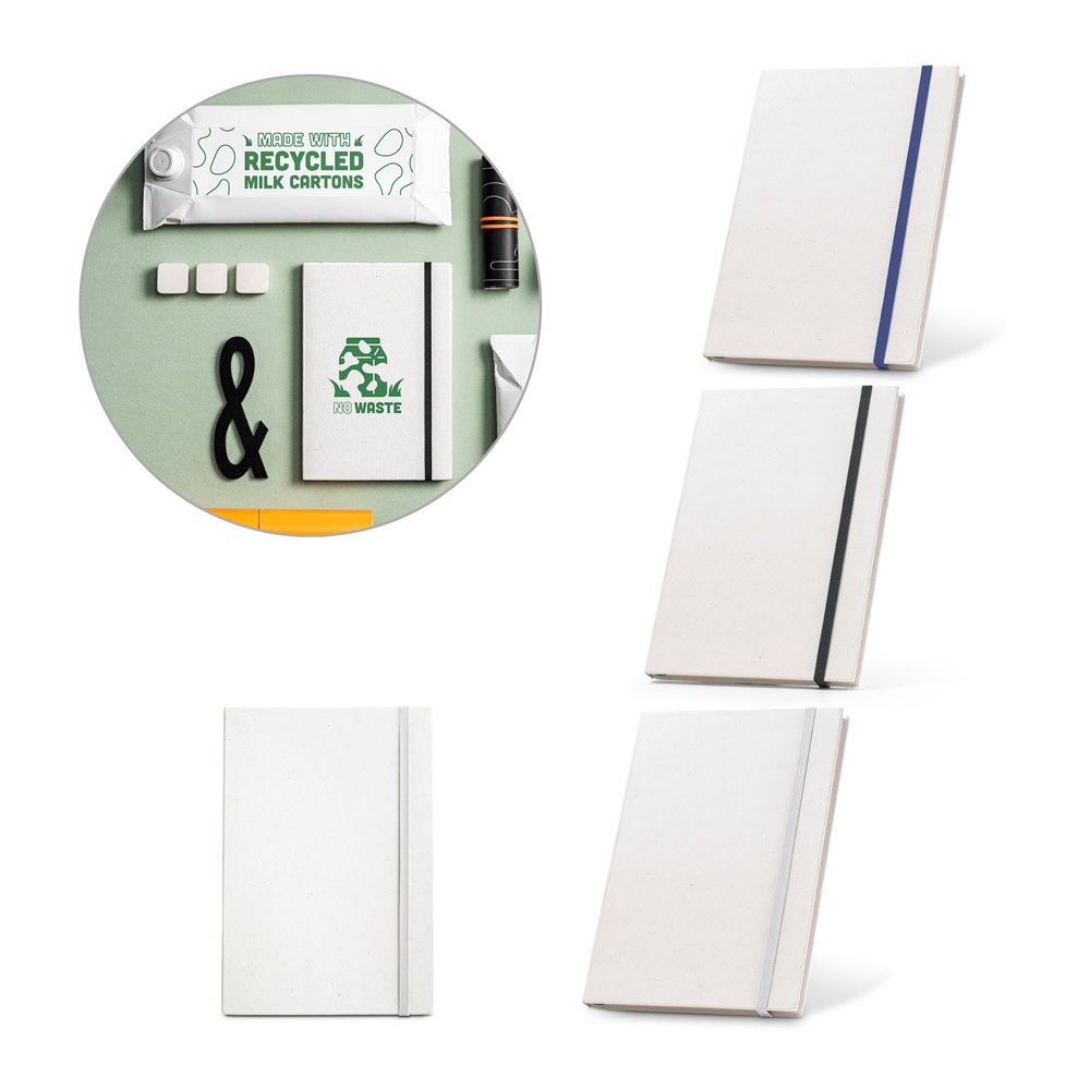 MILKY. Carnet A5 fabriqué à partir de briques de lait recyclées, avec des feuilles lignées.