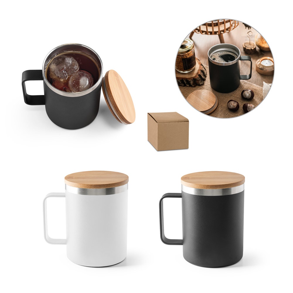 LAUDA. Becher aus 90 % recyceltem Edelstahl mit Bambusdeckel, 420 ml
