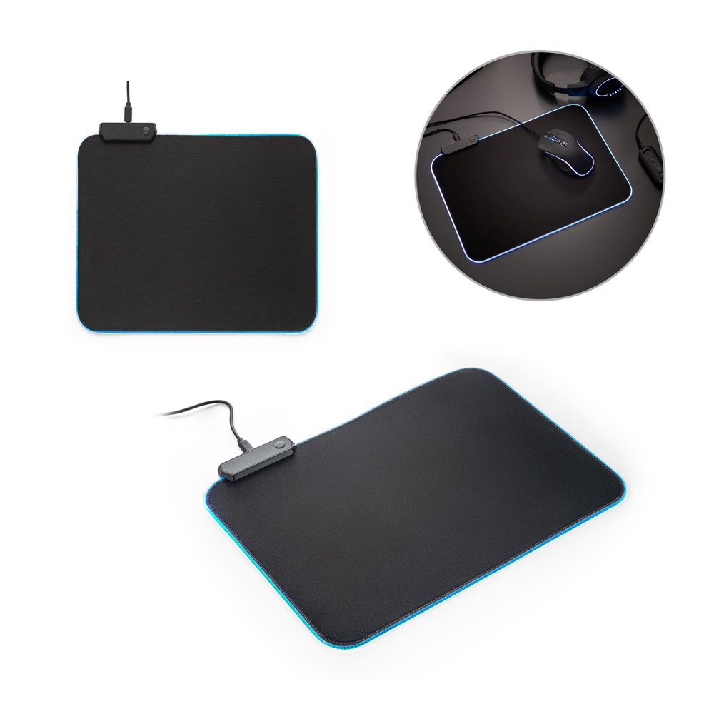 Tapis de souris THORNE RGB. Tapis de souris gaming avec éclairage LED RGB en polyester.