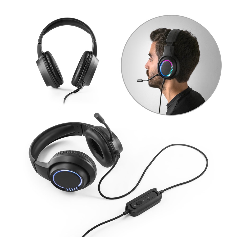 Thorne RGB-Headset. ABS-Gaming-Headset mit 2 m Kabel, Mikrofon und RGB-LED-Beleuchtung.