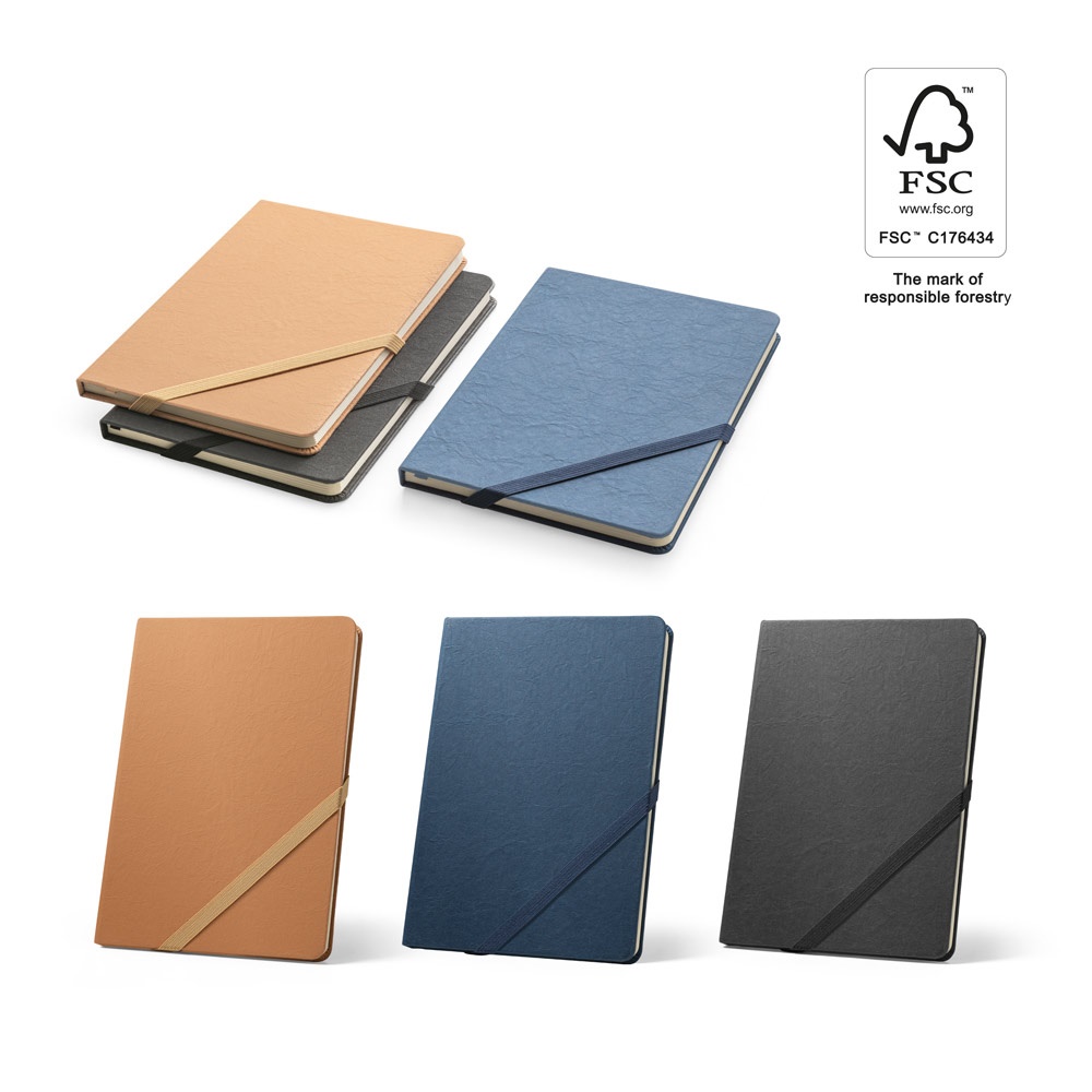 HUXLEY. Carnet A5, en papier imperméable, avec des pages lignées en matériau certifié FSC™ et autres matériaux contrôlés.