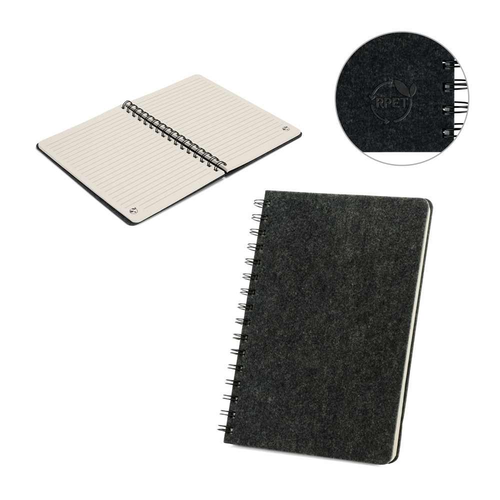 MISHIMA. Carnet A5 avec couverture semi-rigide en feutre recyclé (100 % rPET), à spirale et pages lignées.