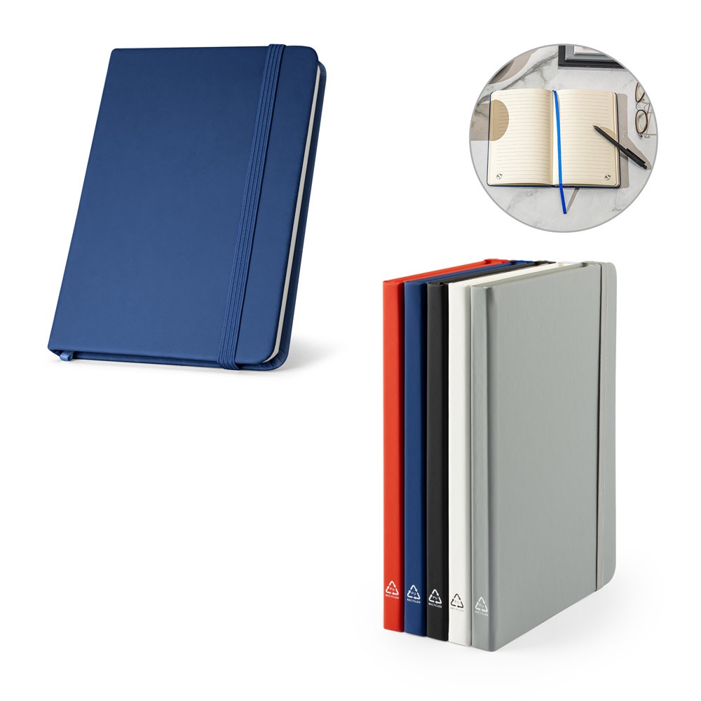 CAMPUS. Cahier A5 à couverture rigide en PU (35 % recyclé) avec des pages lignées 100 % recyclées.