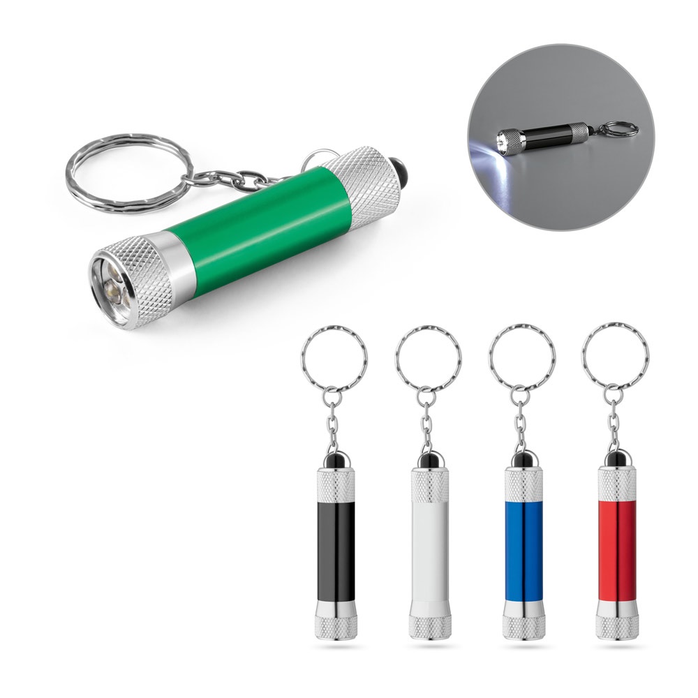 RE-LERGAN. Porte-clés en aluminium (92 % recyclé) avec lampe torche LED à 3 lumières.
