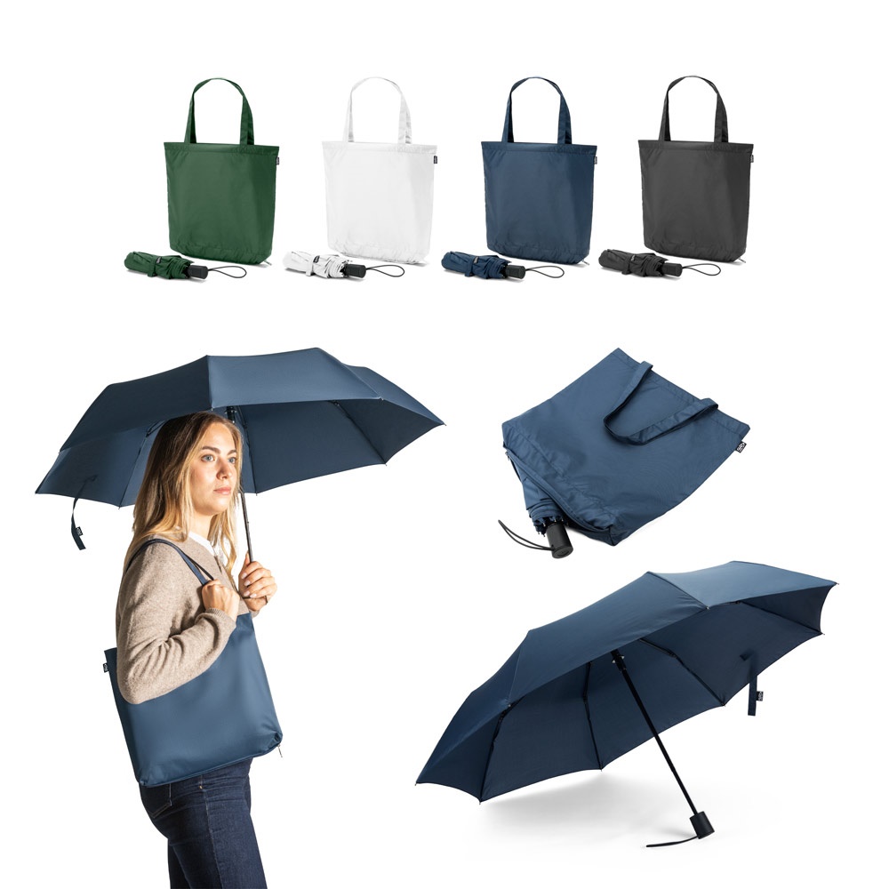 SKYLAR. Ombrello 2 in 1 con borsa per la spesa in poliestere riciclato inclusa