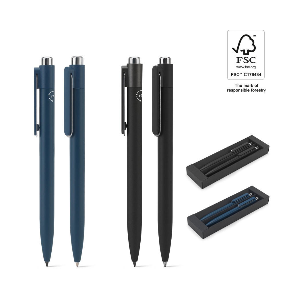 KYLIE SET. Set bestehend aus einem Kugelschreiber und einem tintenlosen Stift, beide aus Aluminium (94% recycelt).