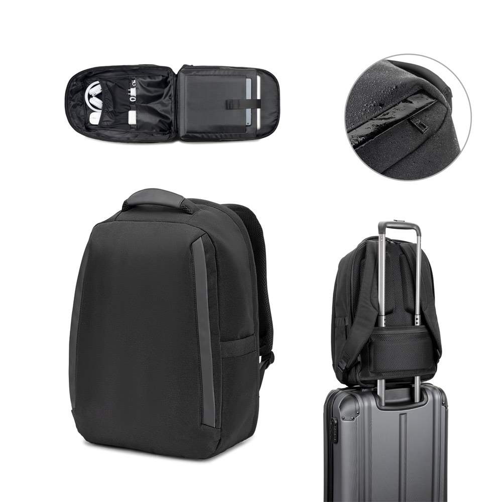 YANGON BPACK. Zaino antifurto, in twill con rivestimento idrorepellente e poliestere riciclato 600D ad alta densità, per laptop da 17.3"